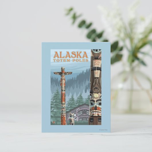 サックスマン・トーテム・ビレッジ ヴィンテージ トラベル ポスター ポストカード (スタンド正面)