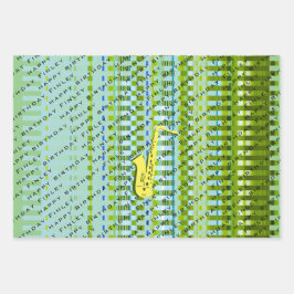 サックスモダンパーソナライズされたサックス名誕生日 ラッピングペーパーシート