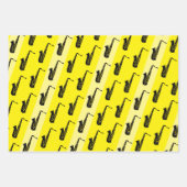 サックスモダンフォンパターンジャズ白黒レッドサクソ ラッピングペーパーシート (正面3)