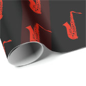 サックスモダンフォンパターンブラックダークレッドレトロカッコいい ラッピングペーパー (ロールコーナー)