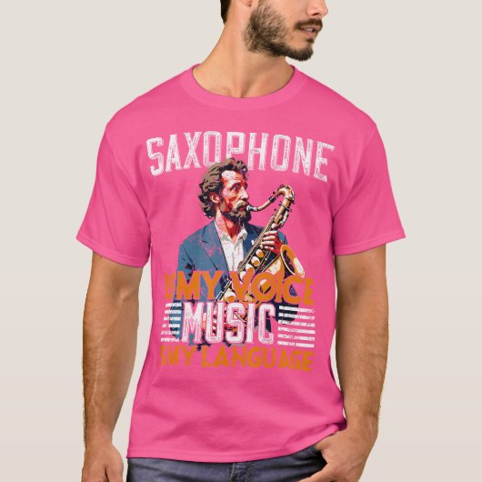 サックスユニークソーンジャズ音楽デザイン Tシャツ (正面)