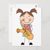 サックス付きスティックフィギュアガール ポストカード (正面/裏面)