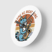 サックス奏者のための「Saving All Night Long」 ラウンド壁時計 (傾斜)