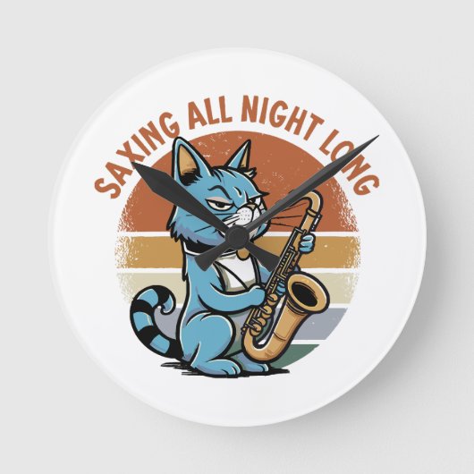 サックス奏者のための「Saving All Night Long」 ラウンド壁時計 (正面)