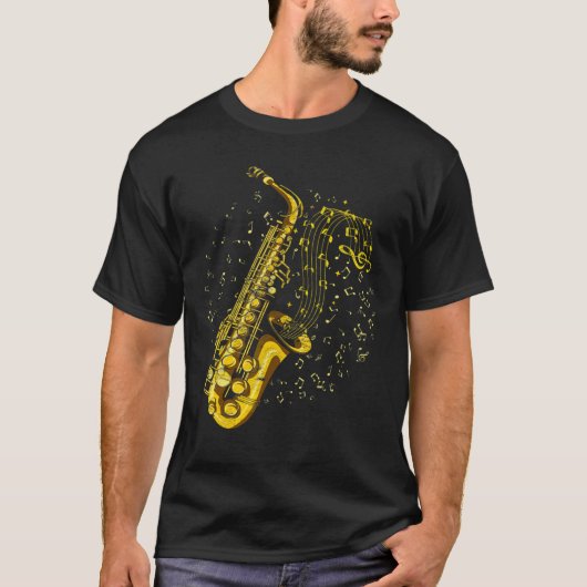 サックス奏者の音楽ノートJazz Saxophonist Saxo Tシャツ (正面)
