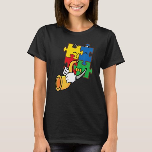 サックス奏者 自閉症啓発 パズル サクソフォン Tシャツ (正面)