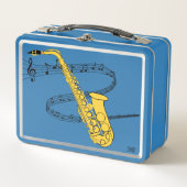 サックス旋律ミュージックスタッフスケッチ |イニシャル メタルランチボックス (正面)