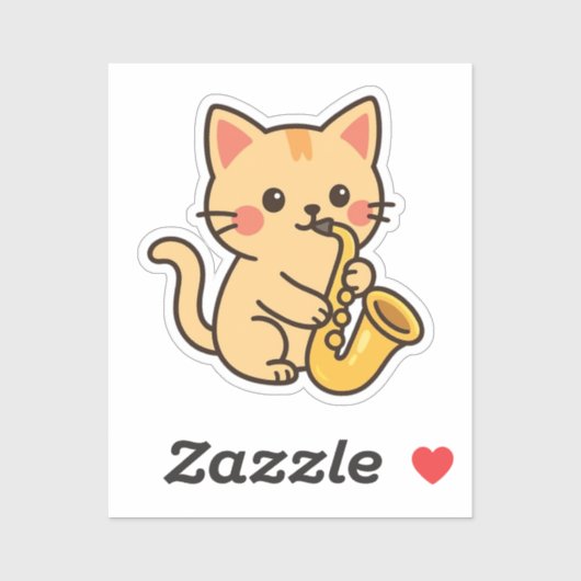 サックス猫のイラスト シール (シート)