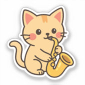 サックス猫のイラスト シール (正面)