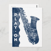 サックス葉書 – ヴィンテージレトロネイビーブルーホワイト ポストカード (正面/裏面)