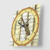 サックス転が～シート音楽～金ゴールドリングや輪～ * ～ スクエア壁時計 (傾斜)