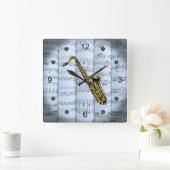 サックス転が~シート音楽~青の濃淡の背景 スクエア壁時計 (ホーム)