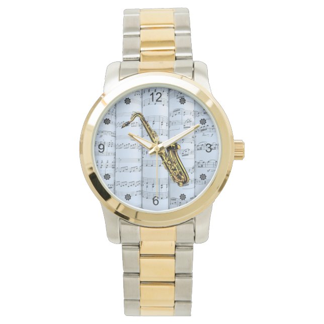 サックス転が～シート音楽～青の濃淡の背景 腕時計 (正面)