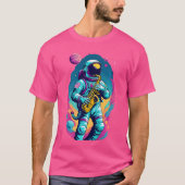 サックス遊の宇宙飛行士ジャズ愛好家 Tシャツ (正面)