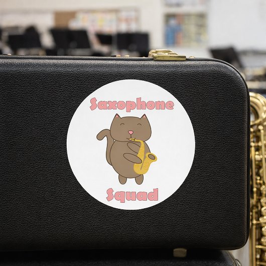 サックス部 かわいいネコ 楽しいピンク ラウンドシール