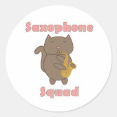 サックス部 かわいいネコ 楽しいピンク ラウンドシール (正面)