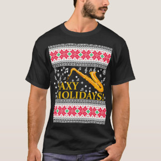サックス醜いクリスマスセーターマーチングバンドサックス Tシャツ