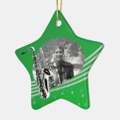 サックス音楽フォトグリーン セラミックオーナメント (左)