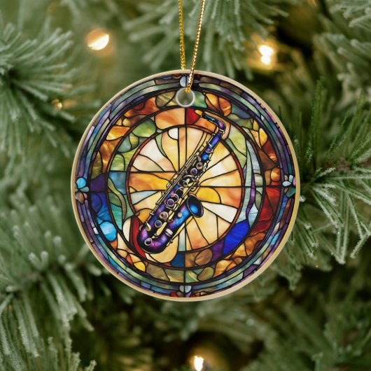 サックス音楽楽器 セラミックオーナメント (ツリー)