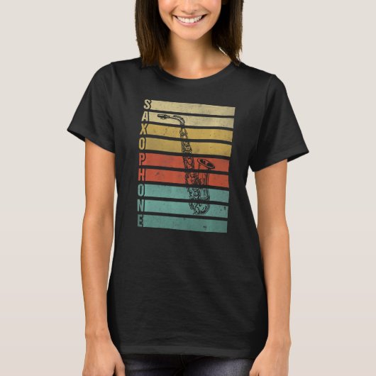 サックス・ジャズ・サックス奏者ヴィンテージ Tシャツ (正面)