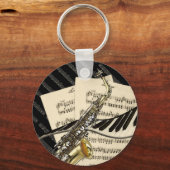 サックス&ピアノ音楽キーリング キーホルダー (正面)