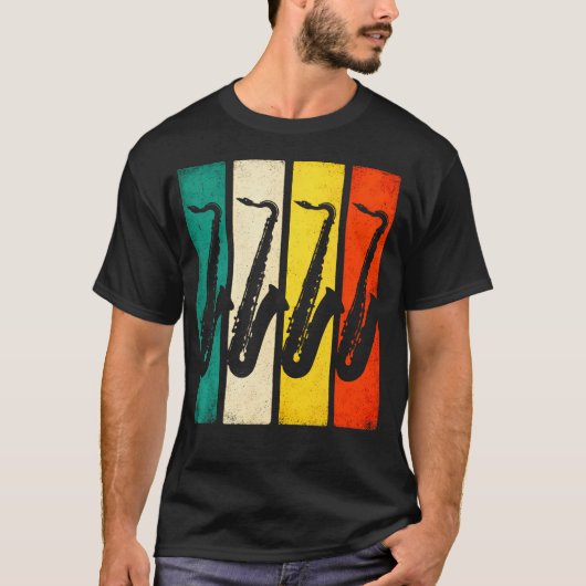 サックス - レトロジャズバンド Tシャツ (正面)