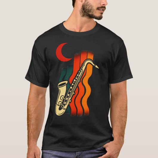 サックス レトロ - ジャズ音楽好き Tシャツ (正面)