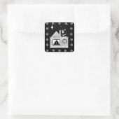 サックブラックとホワイトのクリスマスを持つ可愛いサンタ スクエアシール (バッグ)