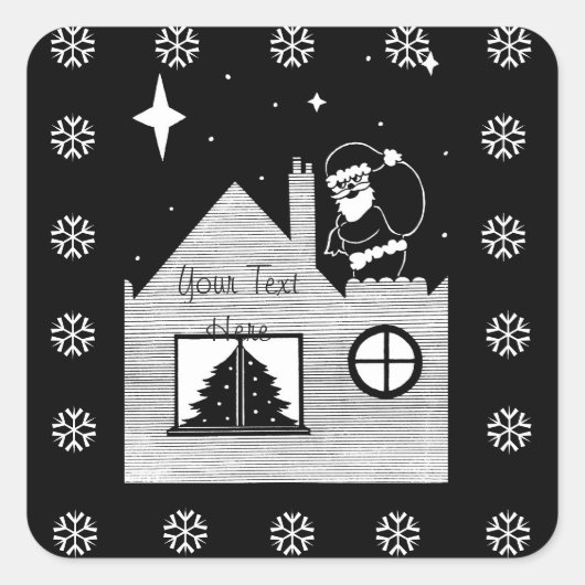 サックブラックとホワイトのクリスマスを持つ可愛いサンタ スクエアシール (正面)