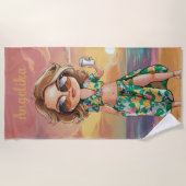 サッシサマーレディパーソナライズされたー名 ビーチタオル (正面)