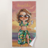 サッシサマーレディパーソナライズされたー名 ビーチタオル (正面)