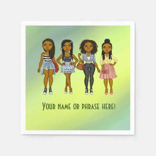 サッシディバパーソナライズされたウィメングリーンオンブレ スタンダードカクテルナプキン (正面)