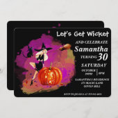 サッシハロウィーンウィッチと猫誕生日招待状 招待状 (正面/裏面)