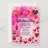 サッシピンクウォーターカラーガールズガレンティーズデイパーティー 招待状 (正面)