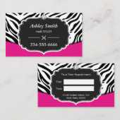 サッシピンクゼブラプリント美容師アポイントメント 予約カード (正面/裏面)