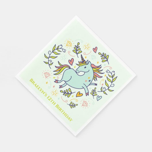 サッシユニコーンマジカル誕生日 スタンダードランチョンナプキン (角)