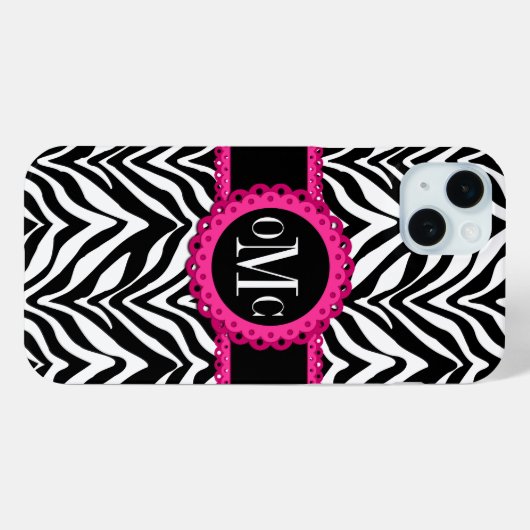 サッシーとシックなゼブラプリントピンクレースモノグラム Case-Mate iPhoneケース (裏面 (横))