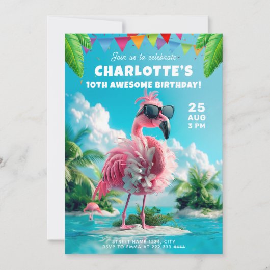 サッシービーチパーティー、甘い16歳の誕生日 招待状 (正面)