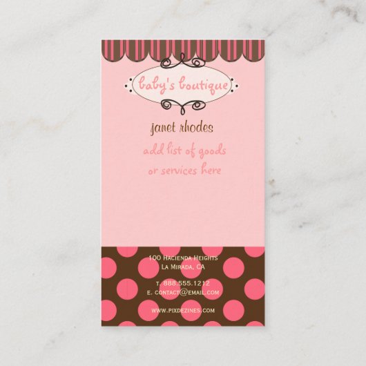 サッシーブティック、水玉模様 名刺 (裏面)