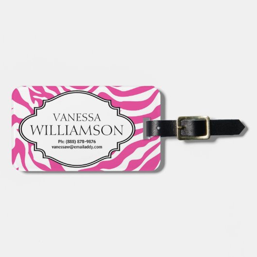 サッシーホットピンクゼブラパーソナライズされたプリントバッグラベル ラゲッジタグ (正面横)