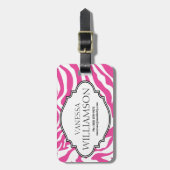 サッシーホットピンクゼブラパーソナライズされたプリントバッグラベル ラゲッジタグ (正面縦)
