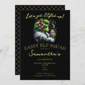 サッシー小妖精や小人分隊ガールズナイトアウトクリスマス誕生日 招待状 (正面/裏面)