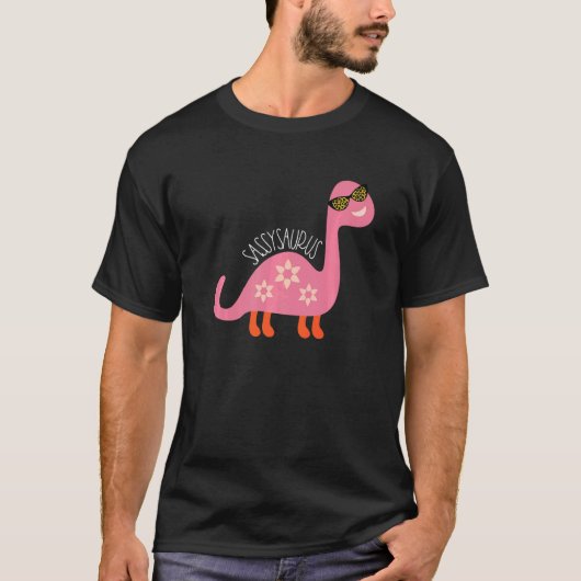 サッシー恐竜10代のガール物ピンクヒョウSungla Tシャツ (正面)