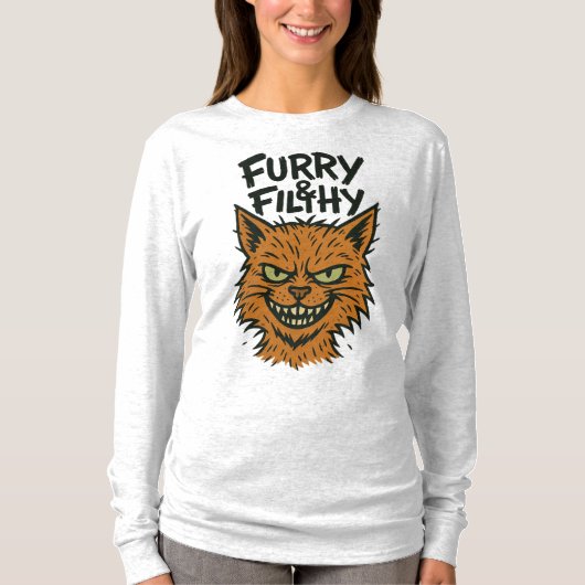 サッシー猫長袖Tシャツ「フリ&フィルシー」 Tシャツ (正面)