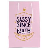 サッシー誕生ユーモアのある名のおもしろい姿勢 ミディアムペーパーバッグ (裏面)