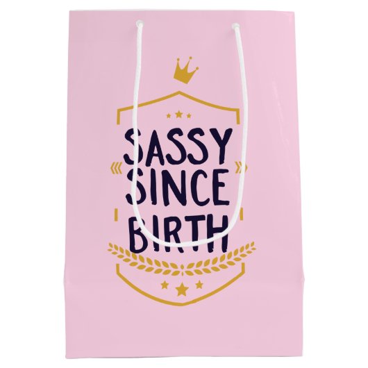 サッシー誕生ユーモアのある名のおもしろい姿勢 ミディアムペーパーバッグ (裏面)