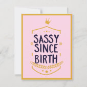サッシー誕生ユーモアのある姿勢おもしろい誕生日 招待状 (正面)