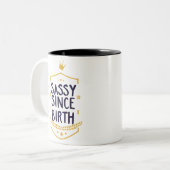 サッシー誕生 ユーモアのある ツートーンマグカップ (正面左)