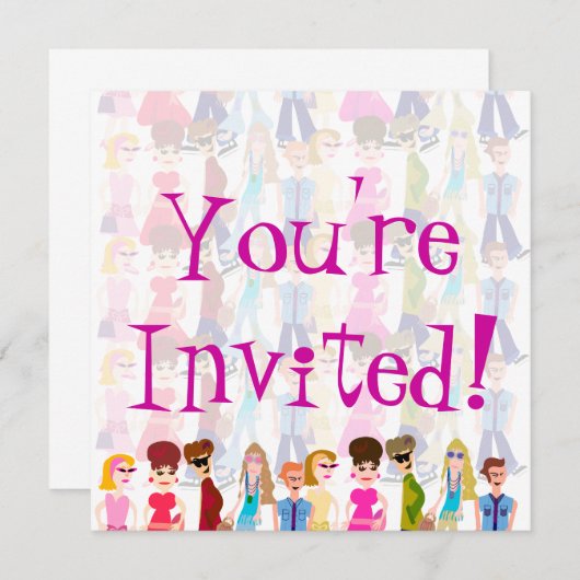 サッシー60年代キッズおもしろいレトロイラストレーション 招待状 (正面/裏面)