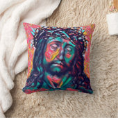 サッドイエスキリスト顔トーンクラウン抽象芸術アート クッション (ブランケット)